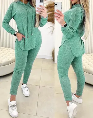 2 Piece Women's Long Sleeve Hooded Top & Pants Set