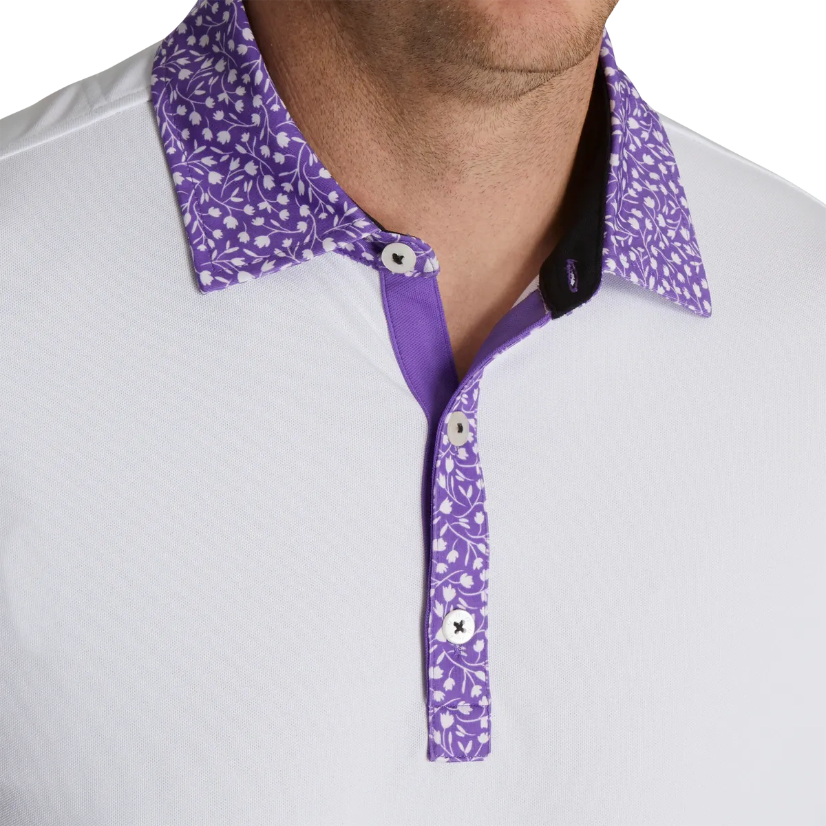 2023 FootJoy Mens Tossed Tulip Trim Polo - White / Violet