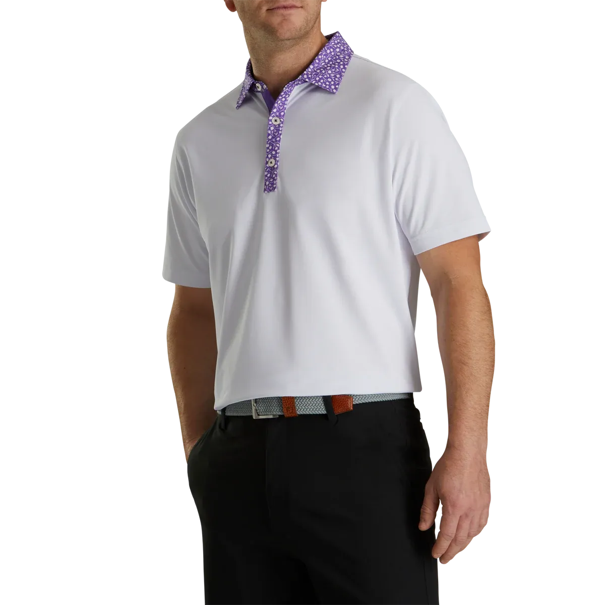 2023 FootJoy Mens Tossed Tulip Trim Polo - White / Violet