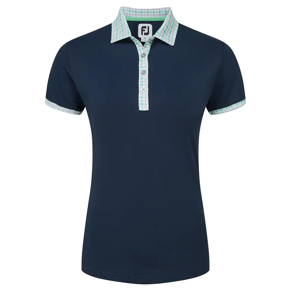 2024 FootJoy Gingham Trim Short Sleeve Women's Polo - Navy