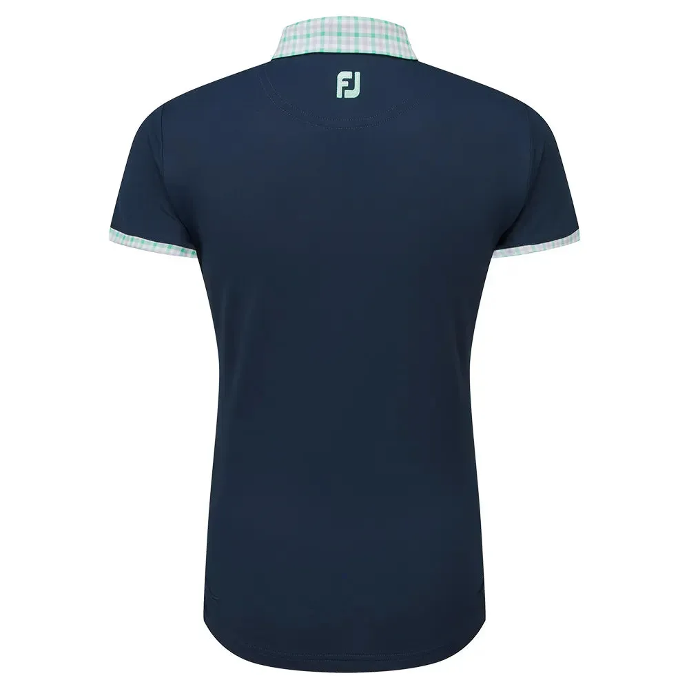 2024 FootJoy Gingham Trim Short Sleeve Women's Polo - Navy