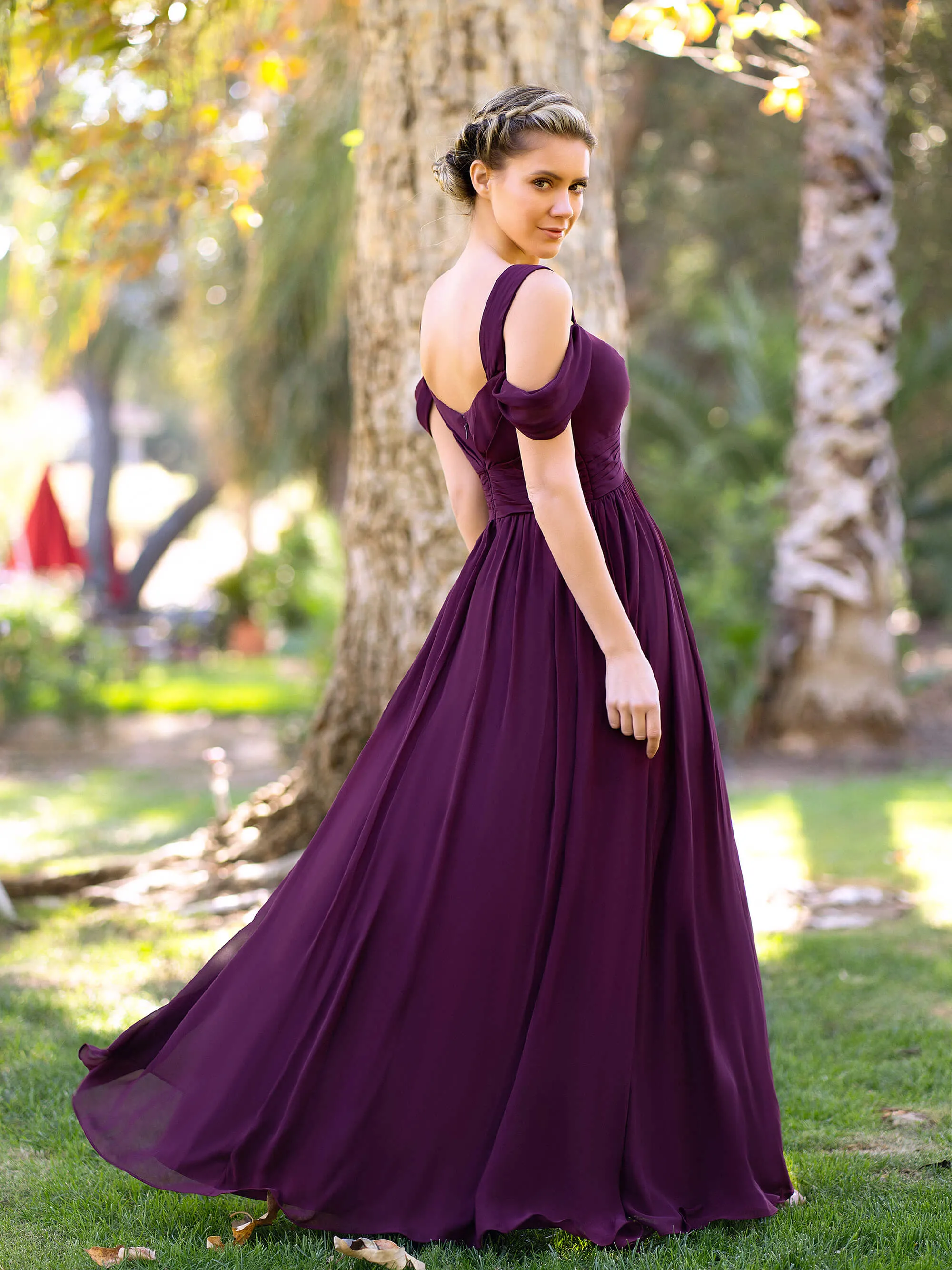 A-Line V-neck Floor-Length Chiffon Bridesmaid Dress