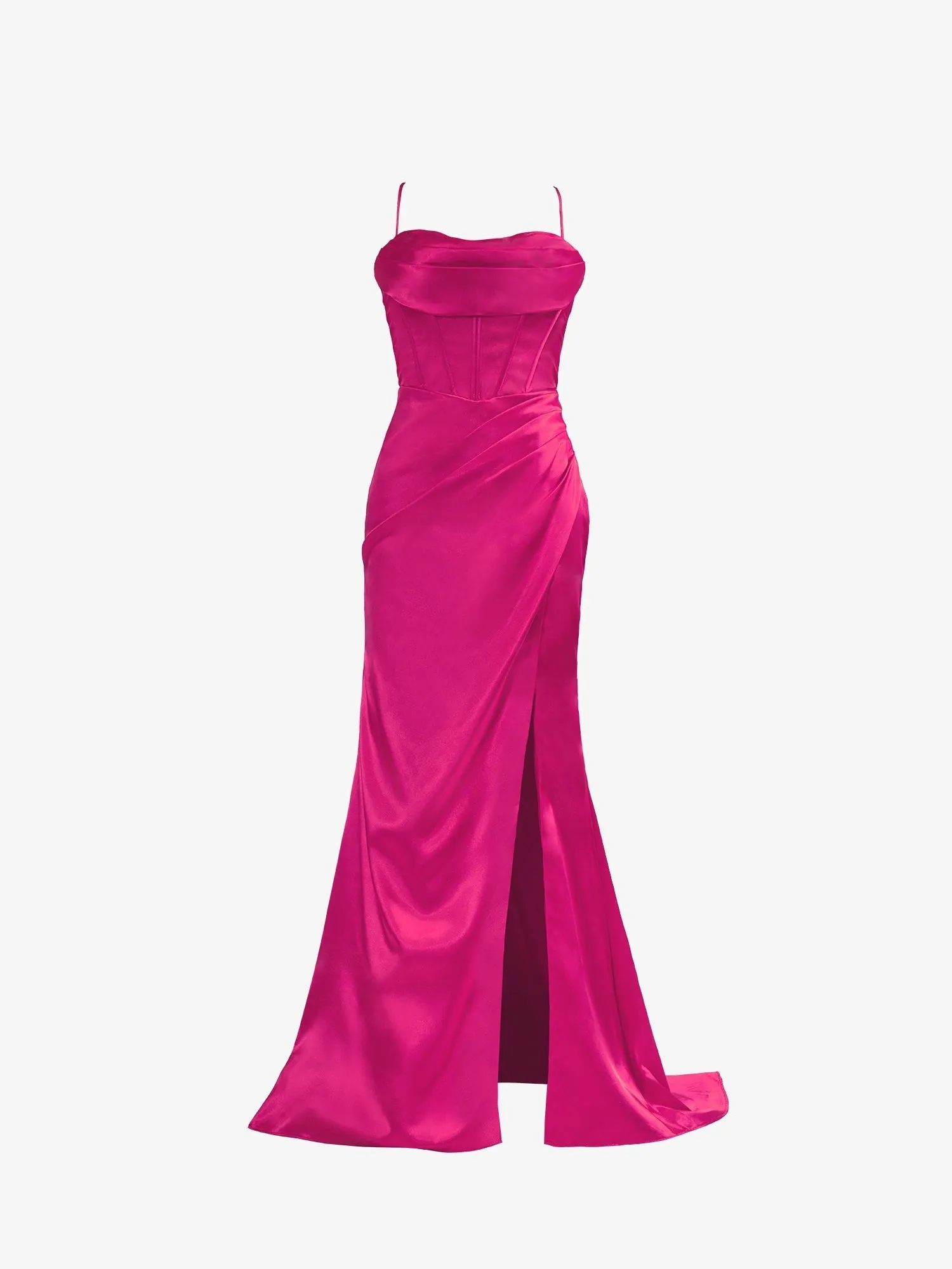 Aaliyah| Hot Pink Spaghetti Straps Satin Mermaid Prom Dress with Slit