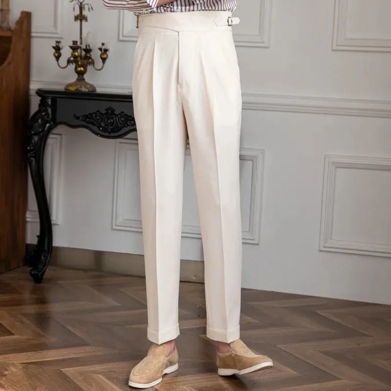 Aidase Spring Business Versatile Belt Trouser Gentleman Paris Button Pant Fashion Men Dress Pant High Waist Straight Pants Men