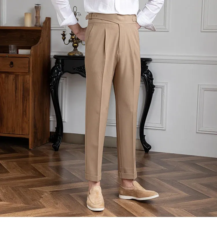 Aidase Spring Business Versatile Belt Trouser Gentleman Paris Button Pant Fashion Men Dress Pant High Waist Straight Pants Men