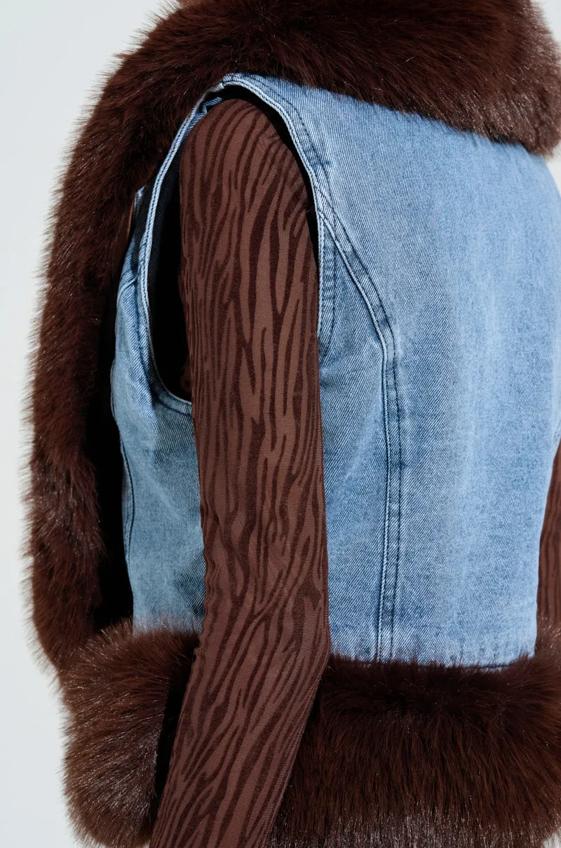 ALICIA FUR TRIM DENIM VEST