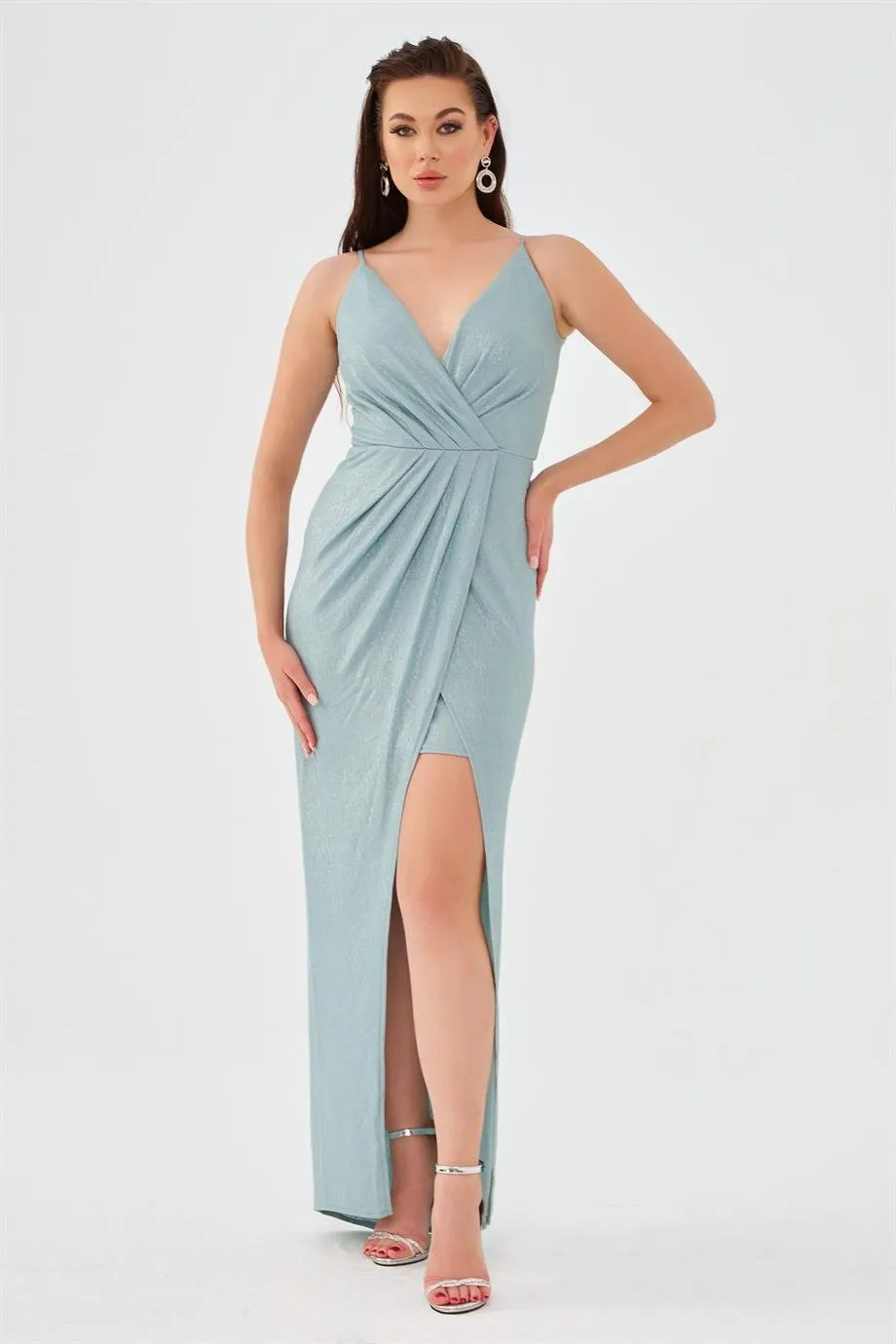 Angelino Mint Laki Dressing Cruve Slit Evening Dress