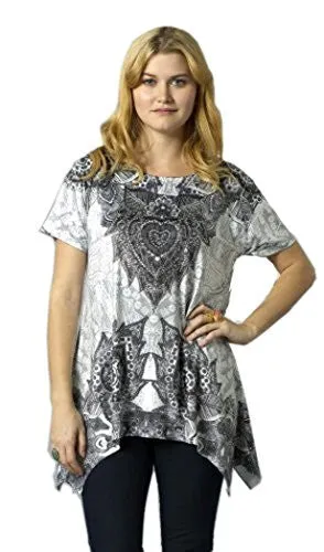 Bacci Clothing - Vivian, Rhinestones, Sublimation, Short Sleeve Scoop Neck Top