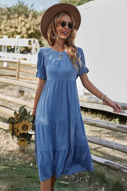 Bell Sleeves Easy Tiered Midi Dress