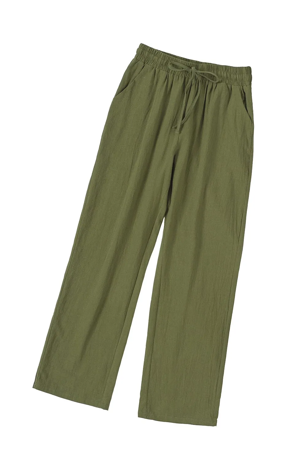 Bohemian Style Loose Fit Drawstring Pants, Casual Summer Beach Pants