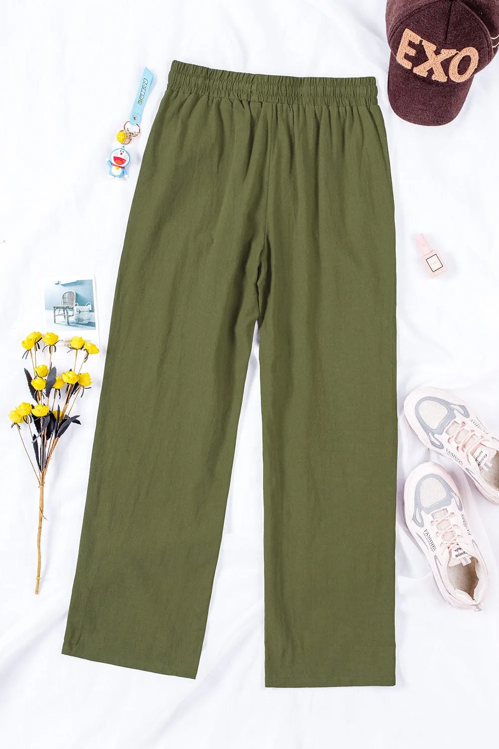 Bohemian Style Loose Fit Drawstring Pants, Casual Summer Beach Pants