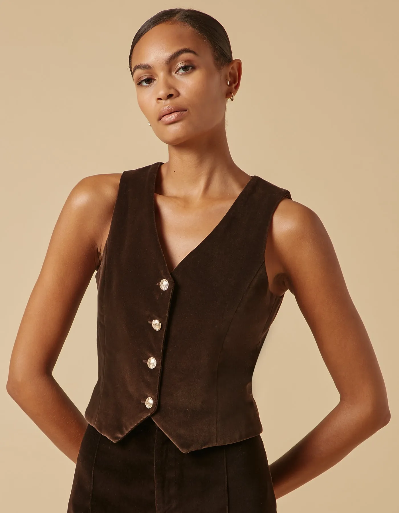 Carmen Chocolate Brown Velvet Waistcoat