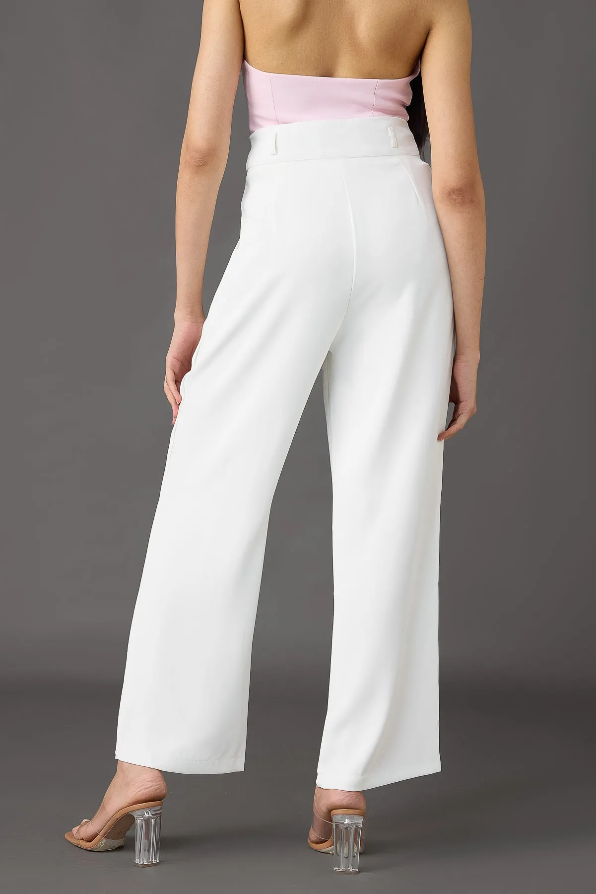 Classic Pleated Wide Leg Korean Pants - White