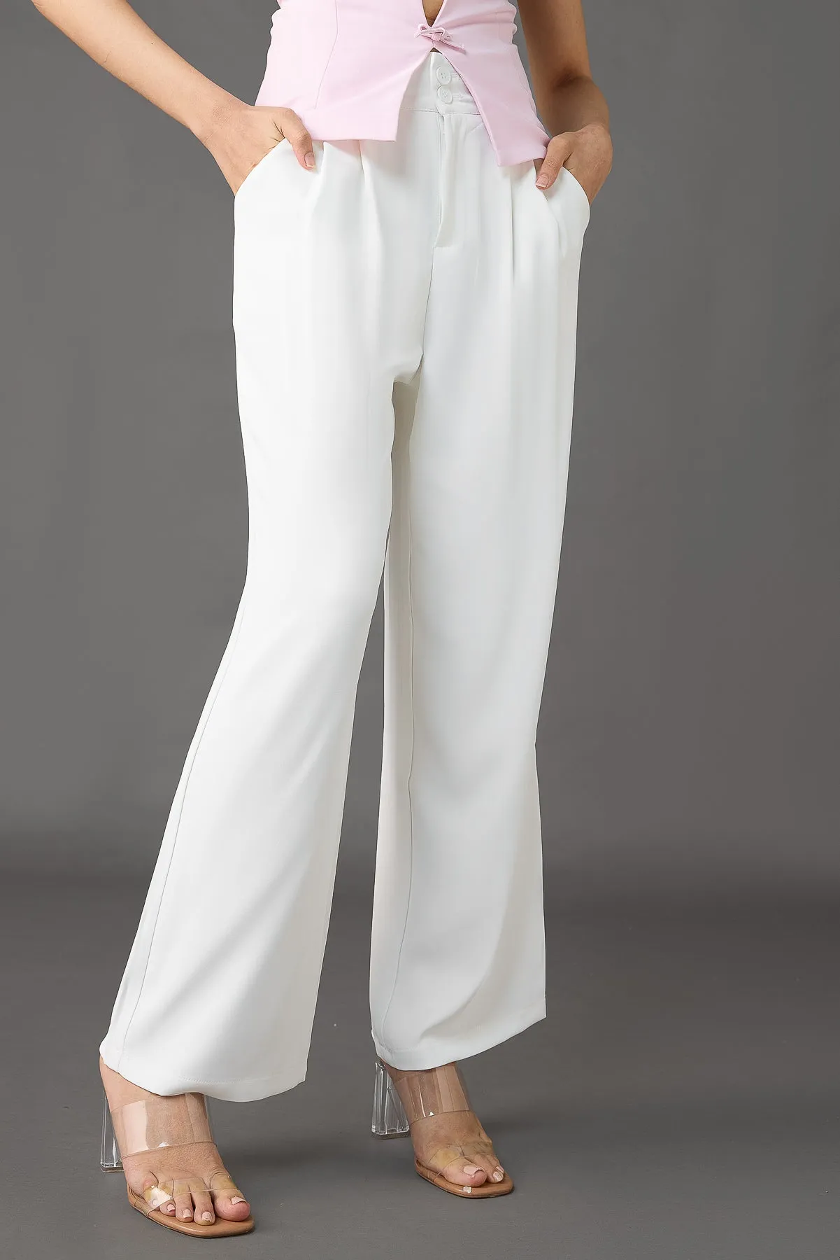 Classic Pleated Wide Leg Korean Pants - White