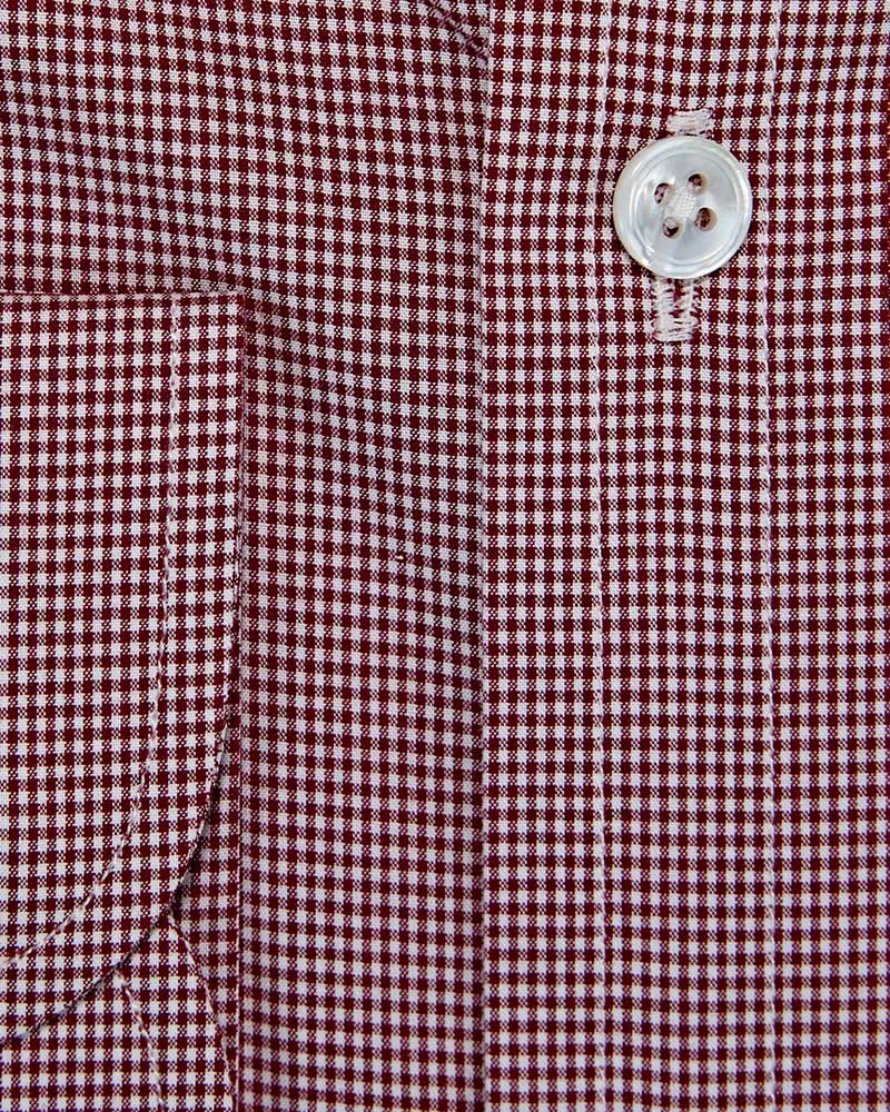 Contemporary Fit, Button Down Collar, Two Button Cuff Shirt In Red & White Micro Check