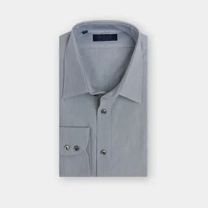 Contemporary Fit, Classic Collar, 2 Button Cuff Shirt in a Blue Textured Oxford Cotton