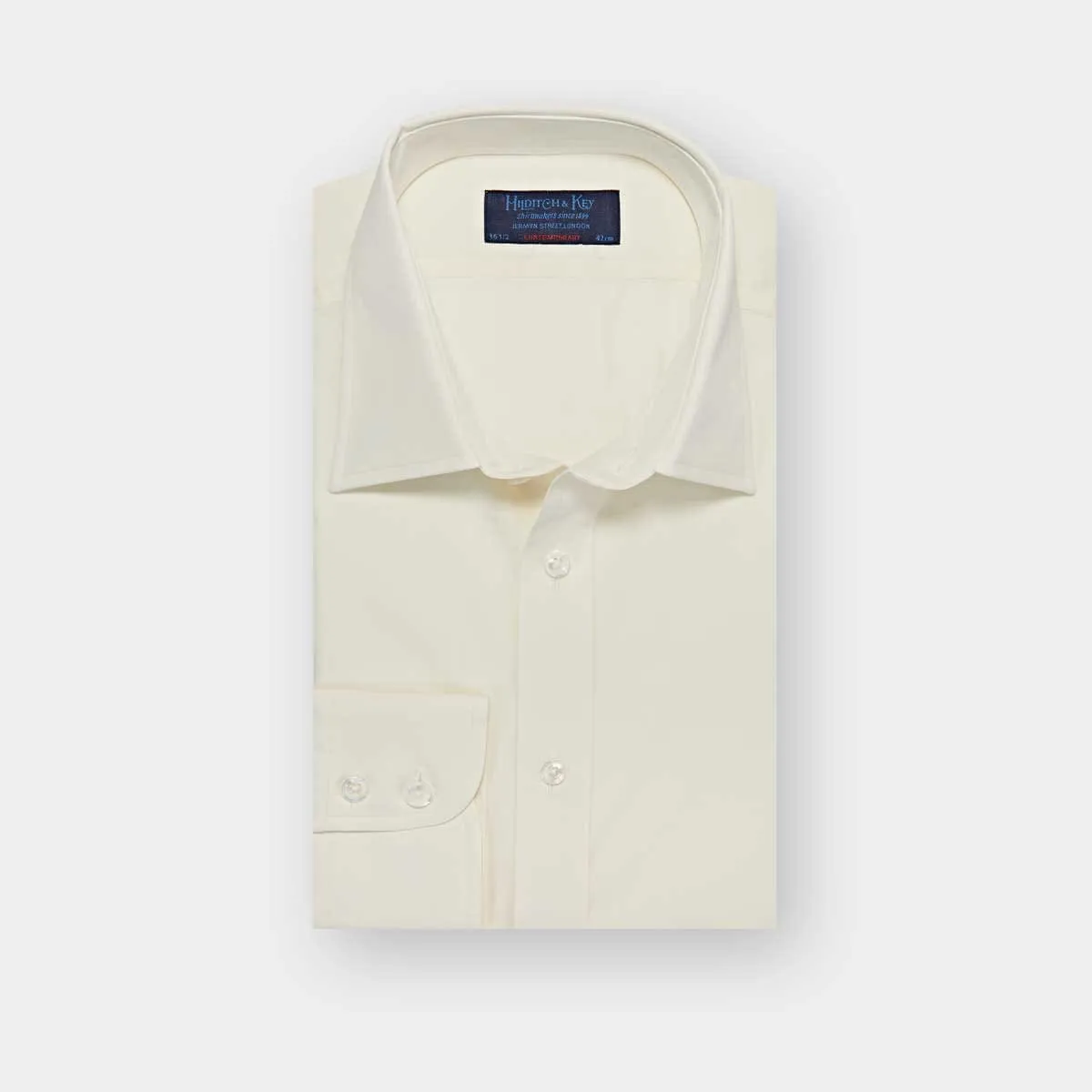 Contemporary Fit Plain Cream Cotton Poplin Shirt with Classic Collar & Two Button Cuff