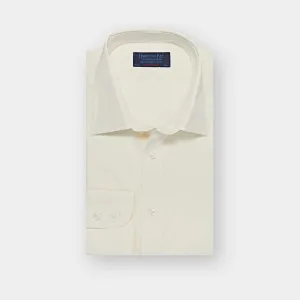 Contemporary Fit Plain Cream Cotton Poplin Shirt with Classic Collar & Two Button Cuff