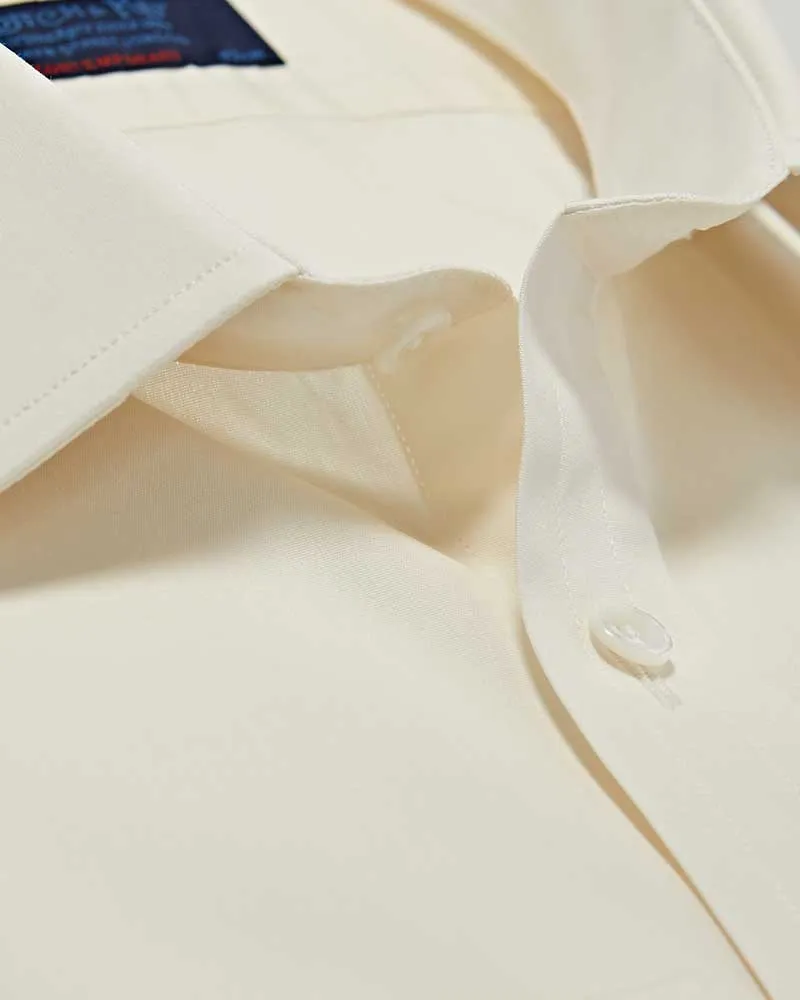 Contemporary Fit Plain Cream Cotton Poplin Shirt with Classic Collar & Two Button Cuff