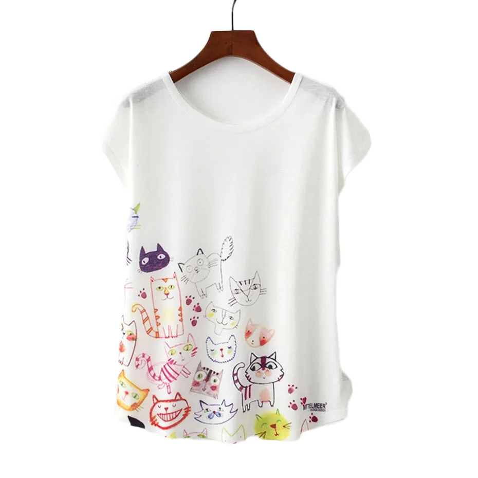 Doodle Cat Printed Tees