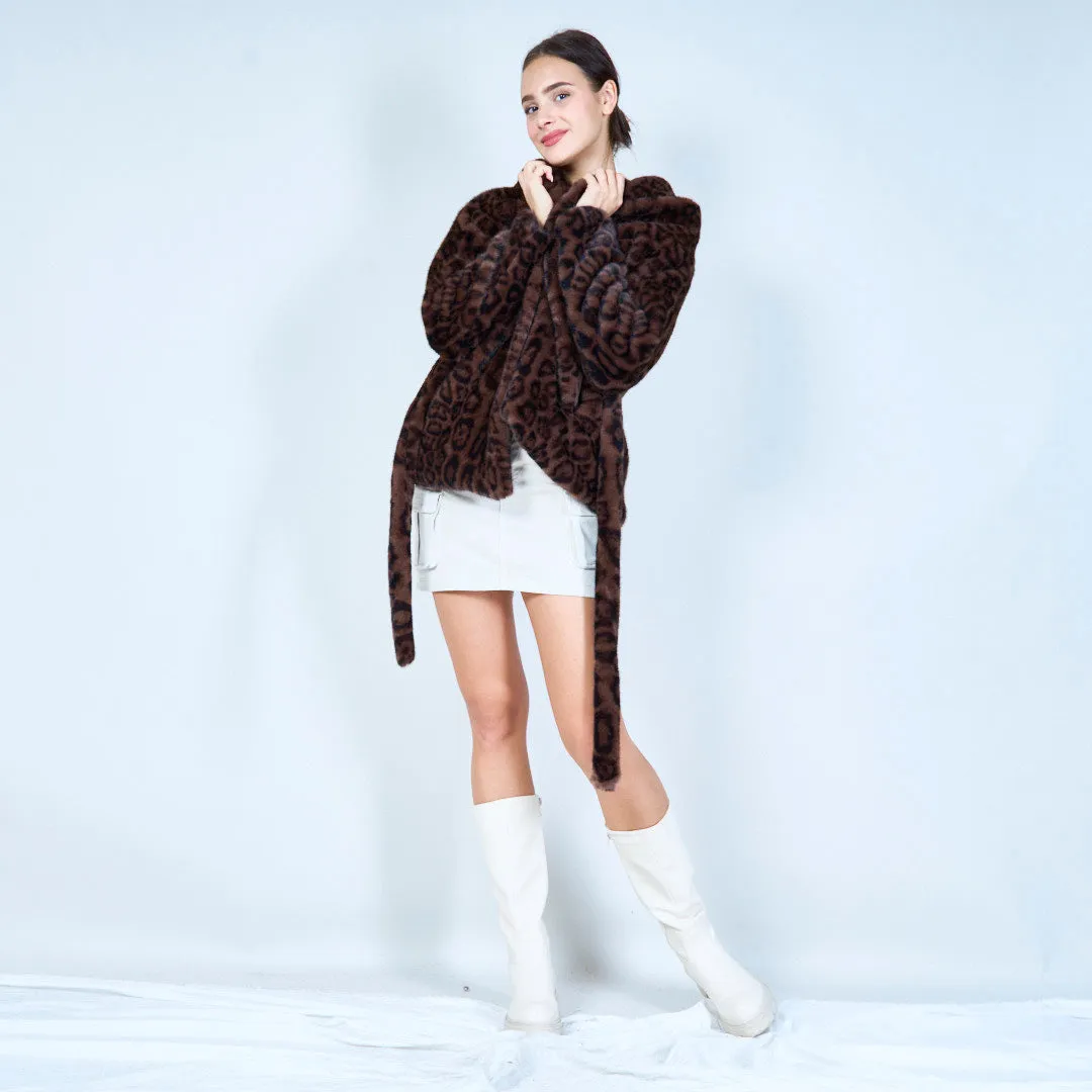 Elegant leopard print fur coat wholesale