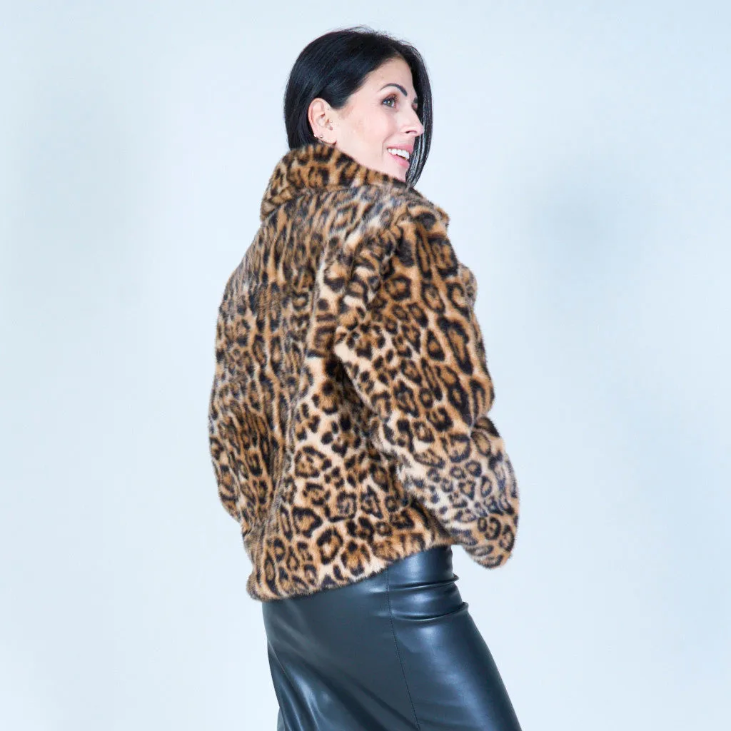 Faux fur leopard print jacket wholesale