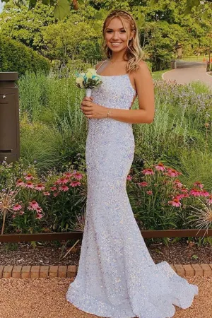 Glittering Lace-Up Mermaid White Long Prom Dress