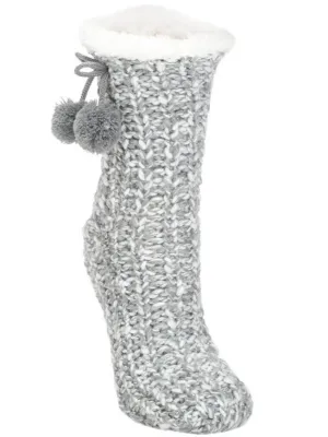 Gray Pom Pom Slipper Socks