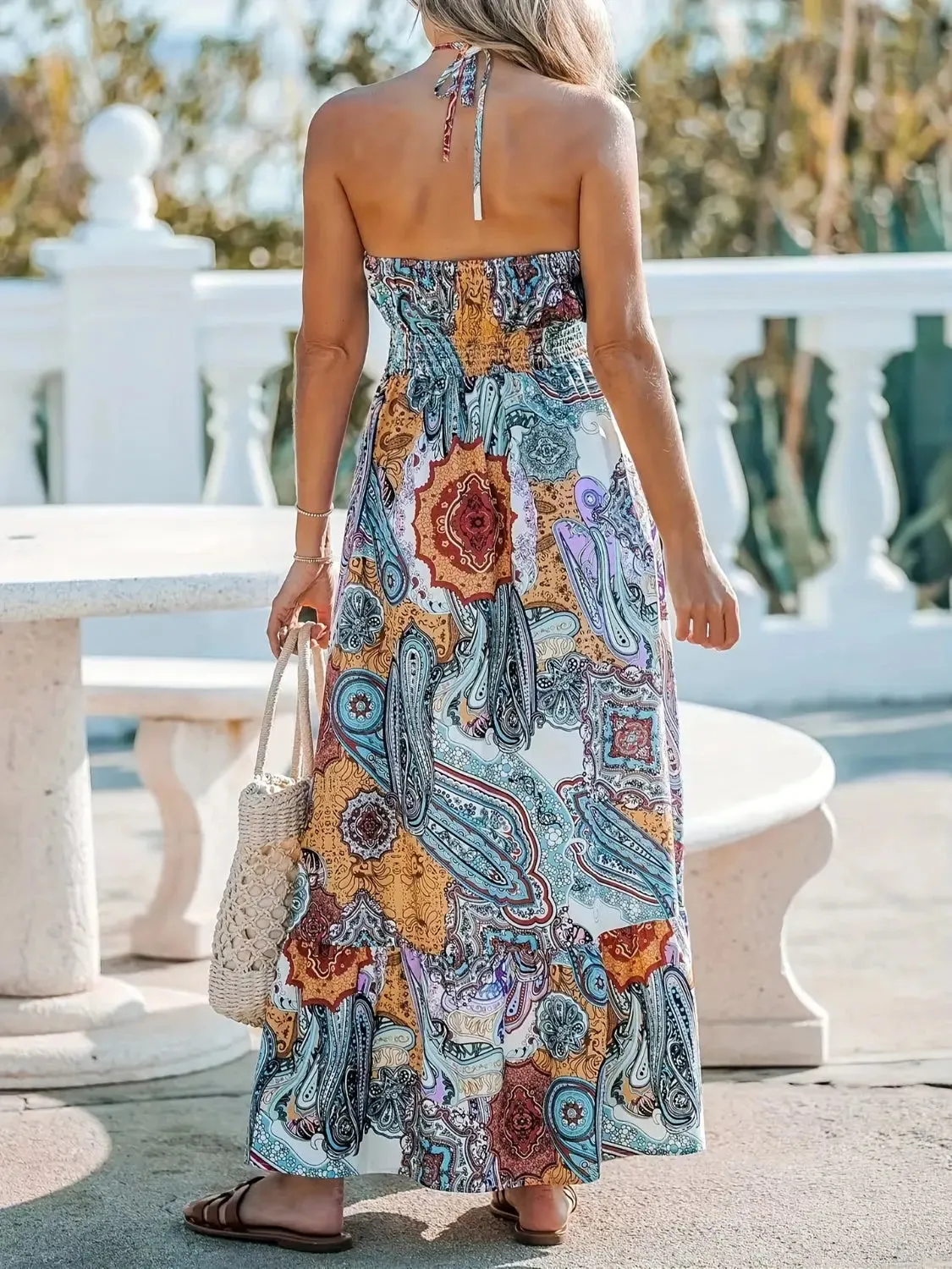 Halter Neck Printed Maxi Dress