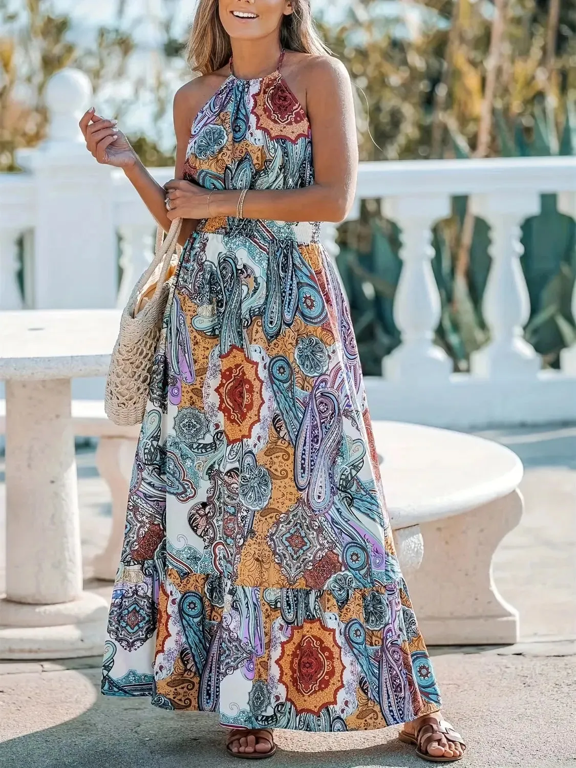 Halter Neck Printed Maxi Dress