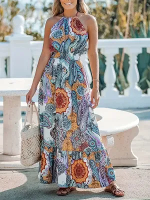 Halter Neck Printed Maxi Dress