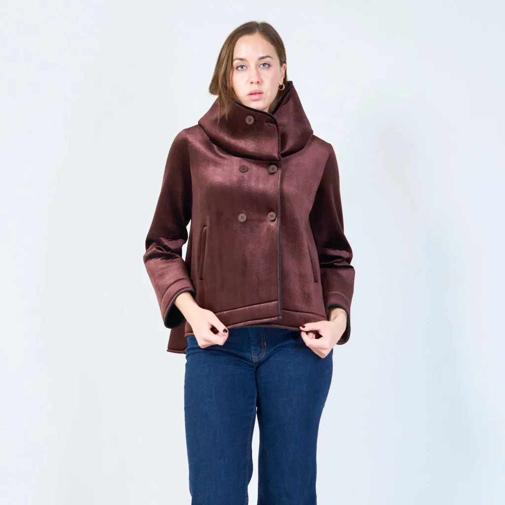 High-neck double-breasted velvet coat wholesale