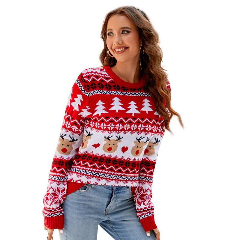 Jacquard Christmas Knitted Pullover Sweater for Women | Festive & Cozy