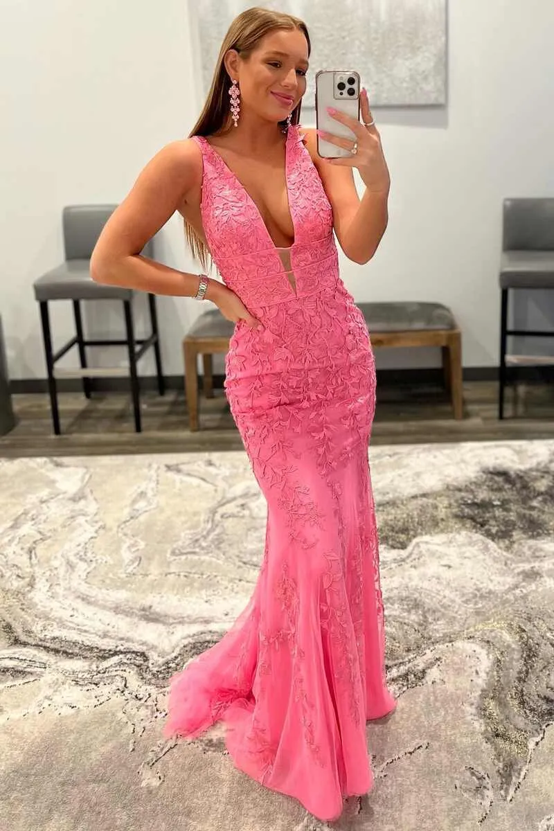 Kallie |Mermaid Plunge V Neck Lace Prom Dress