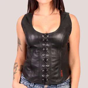 Ladies Genuine Leather Lace-Up Halter Top, VSL3003-HL