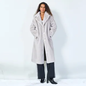 Long faux fur coat with wide lapels wholesale