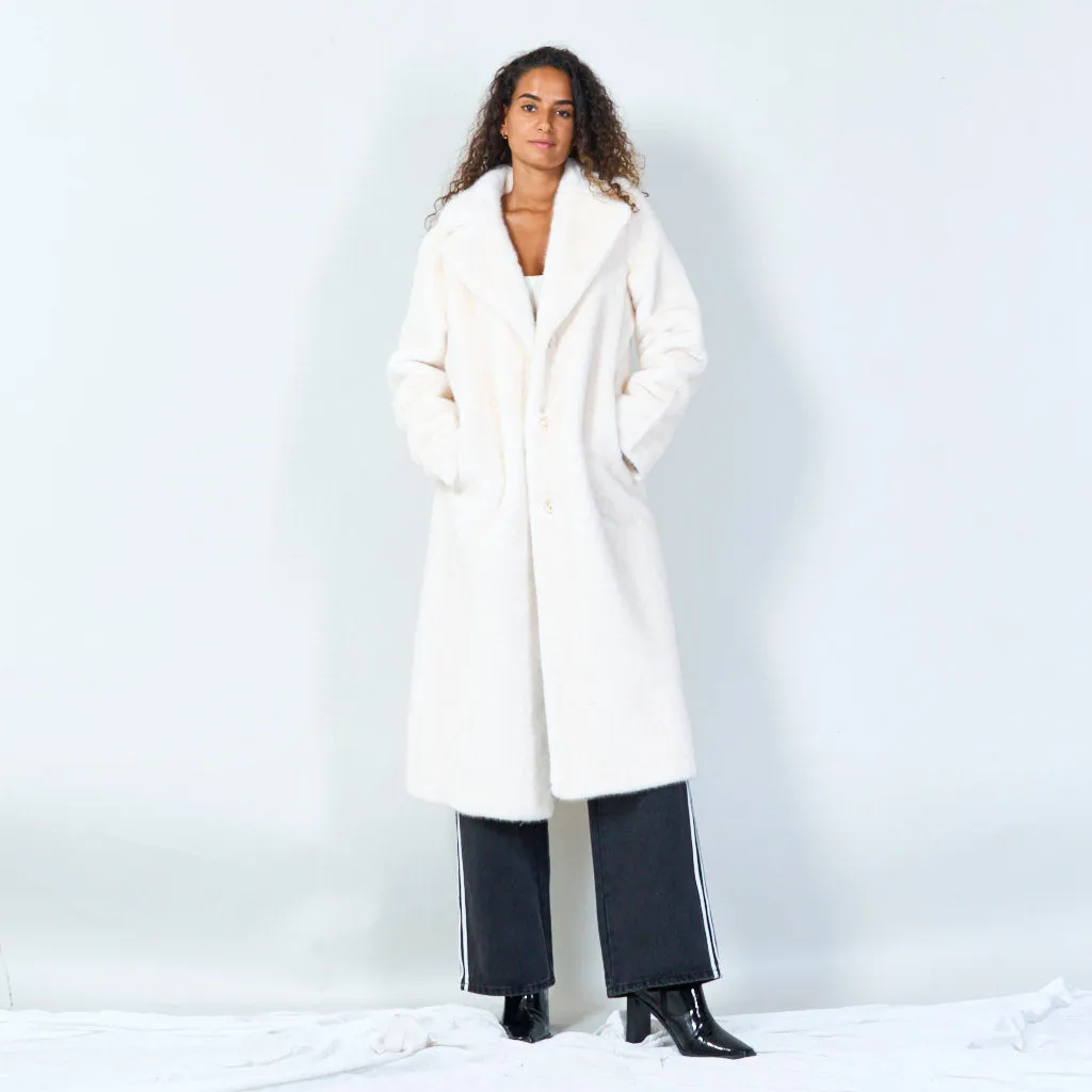 Long faux fur coat with wide lapels wholesale