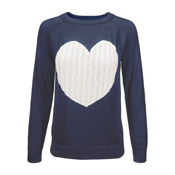 Love Heart Jacquard Round Neck Pullover Sweater