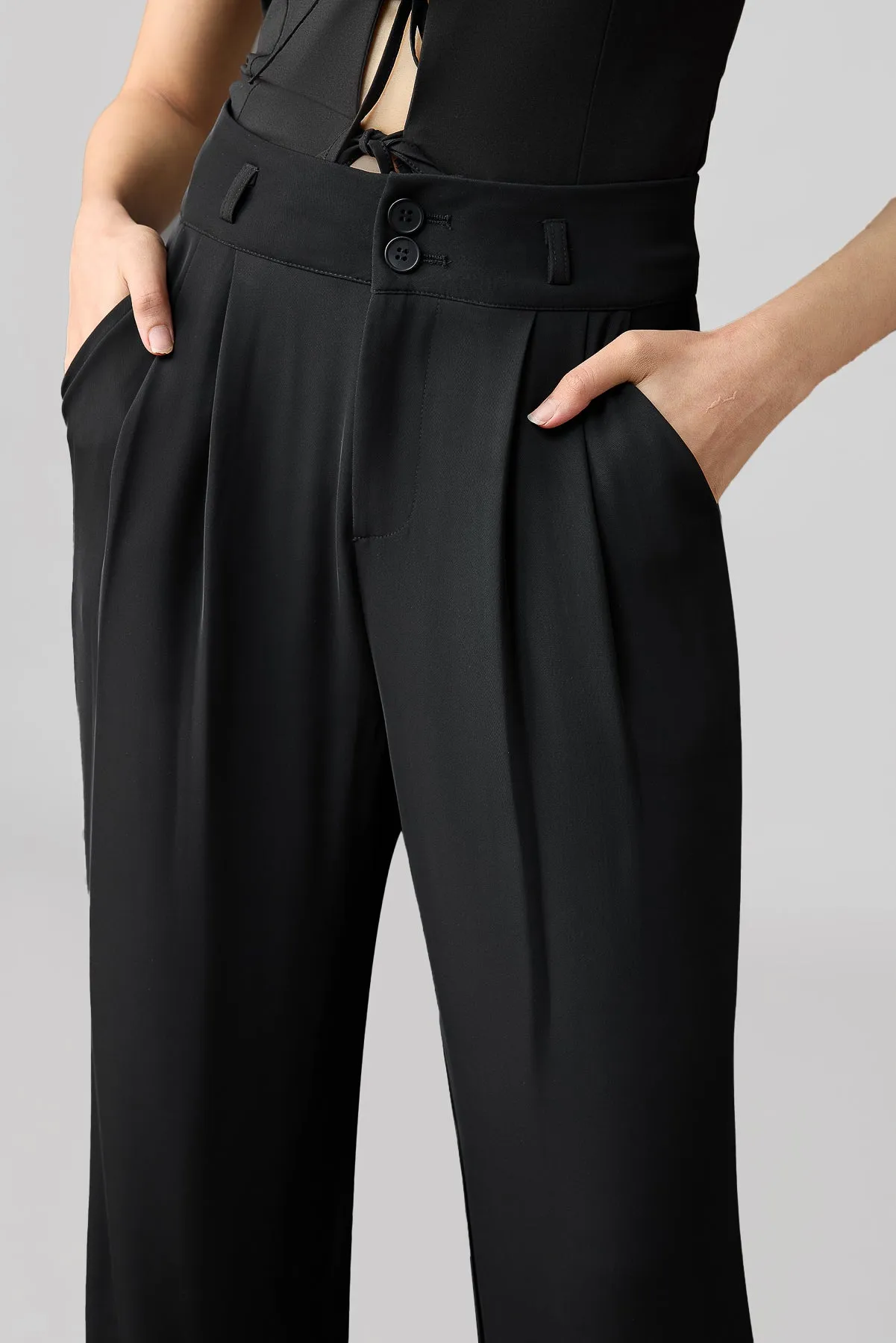 Midnight Black Korean Pleated Pants