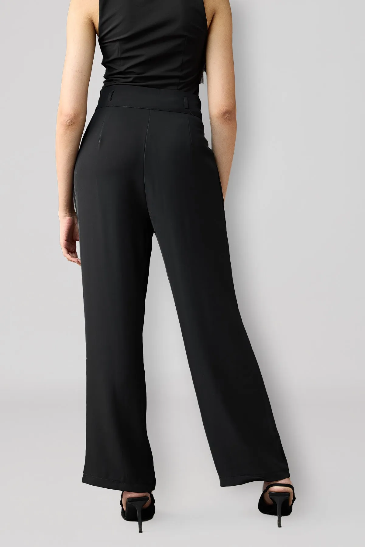 Midnight Black Korean Pleated Pants