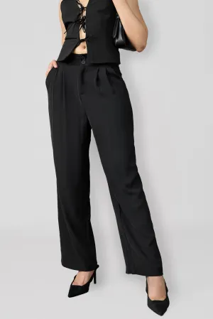 Midnight Black Korean Pleated Pants