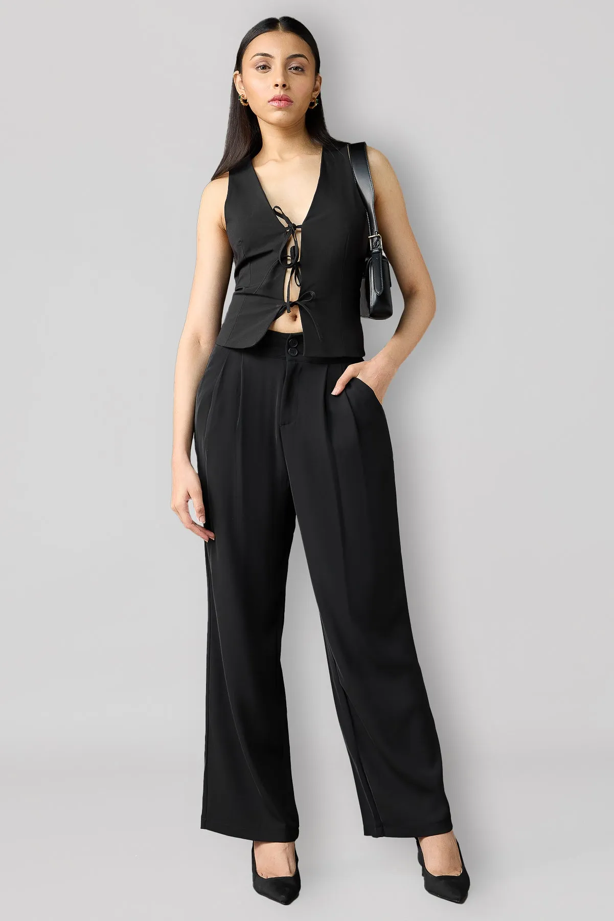 Midnight Black Korean Pleated Pants