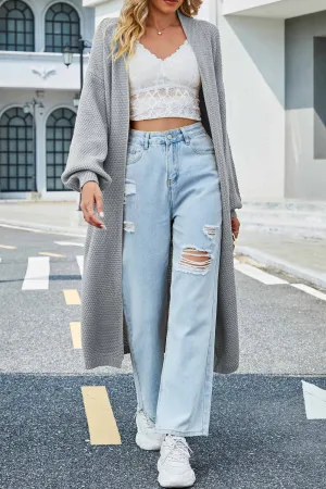 Open Front Tie-waist Long Cardigan