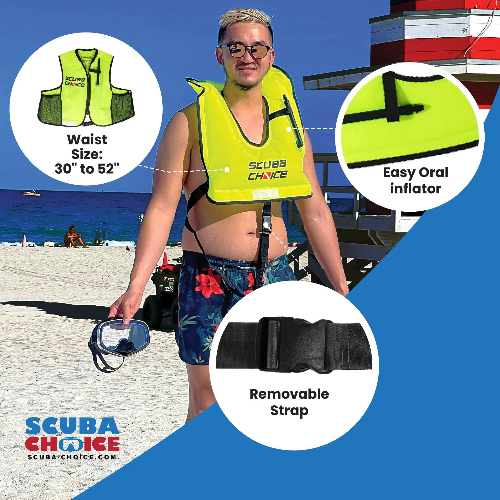 Scuba Choice Snorkeling Oral Inflatable Snorkel Jacket Vest with Pockets