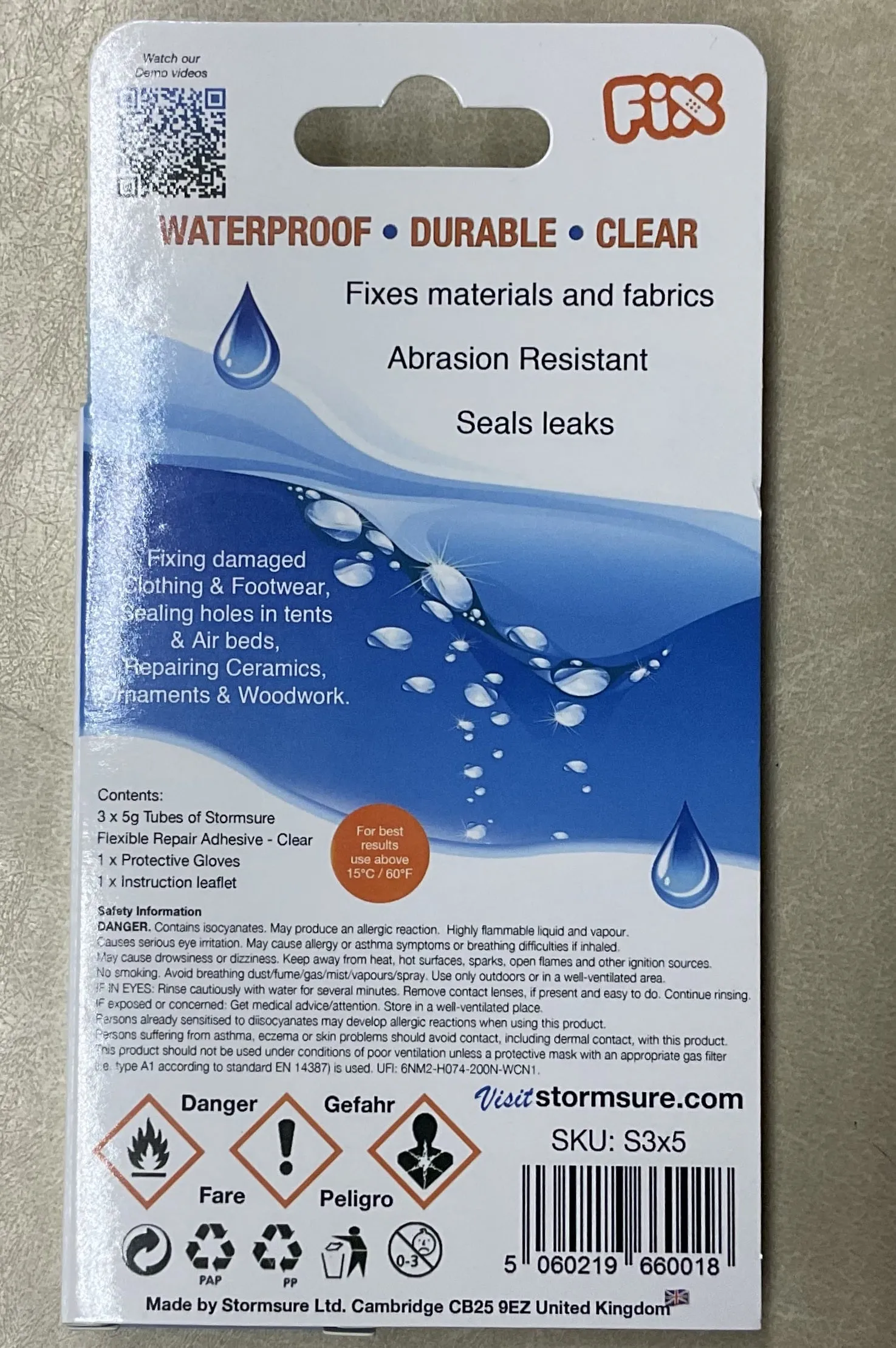 STORMSURE Flexible Clear, waterproof Repair Adhesive  3X 5g  S3X5