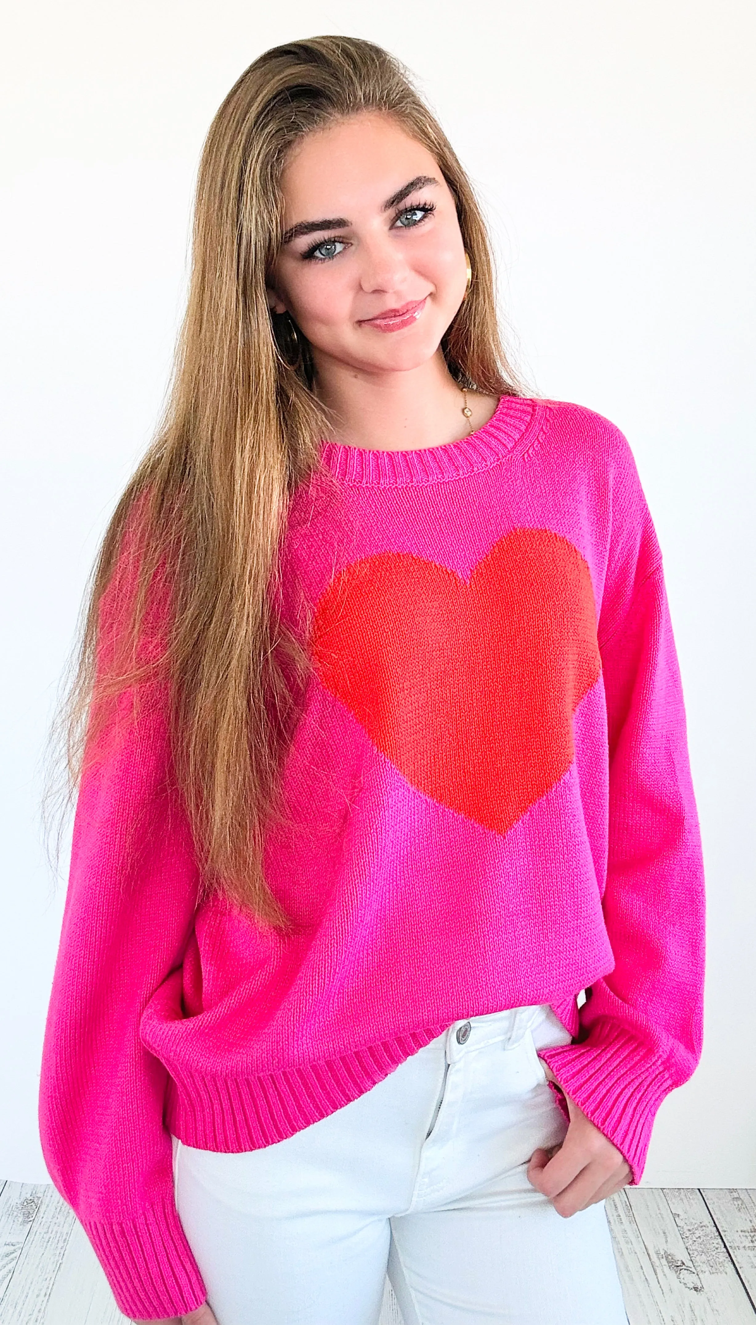 Sweetheart Knit Sweater - Hot Pink