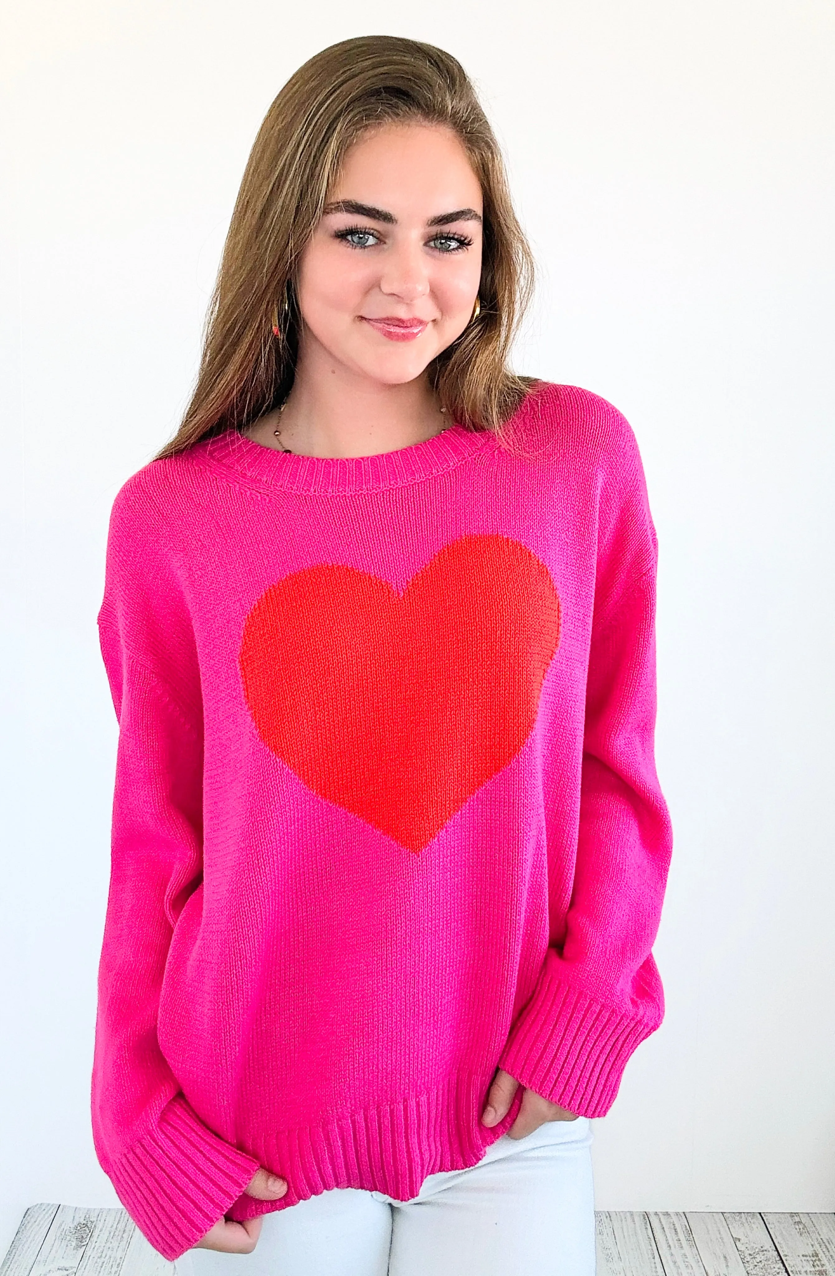 Sweetheart Knit Sweater - Hot Pink