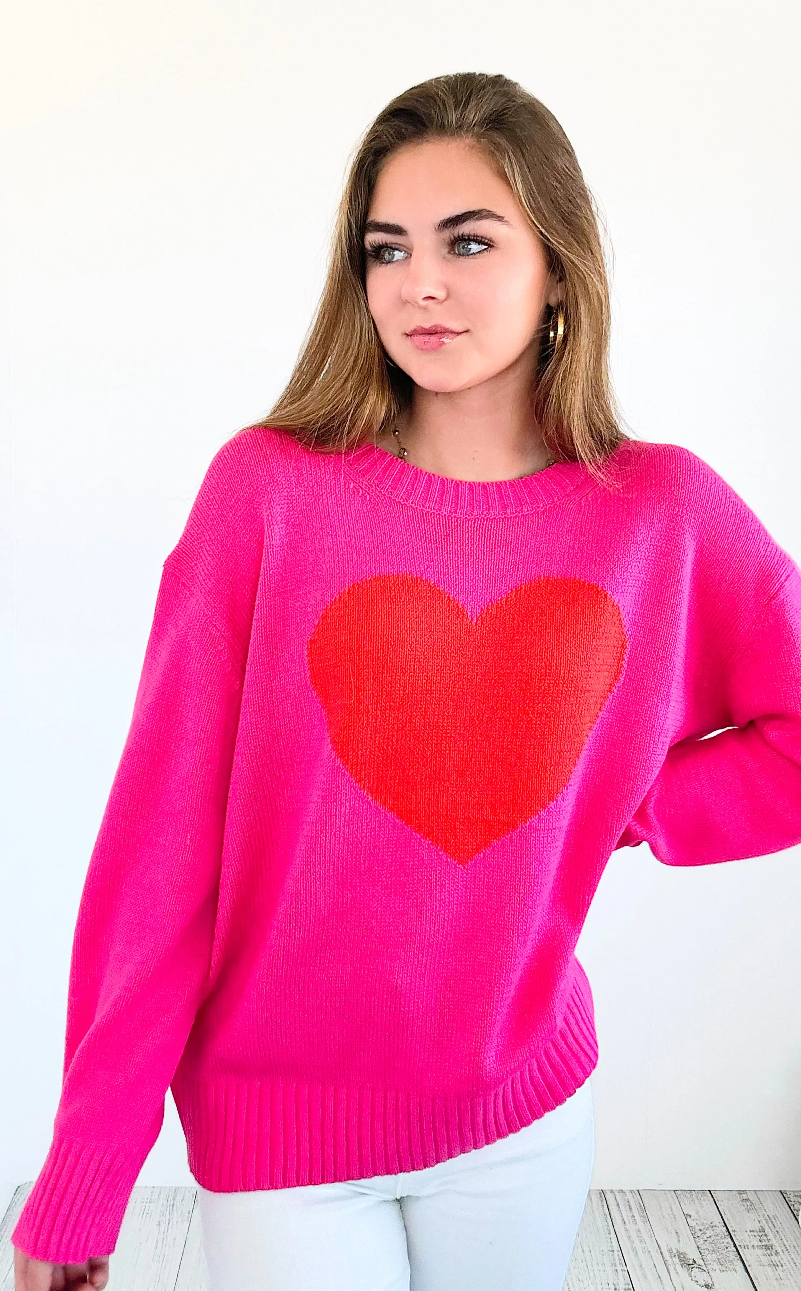 Sweetheart Knit Sweater - Hot Pink