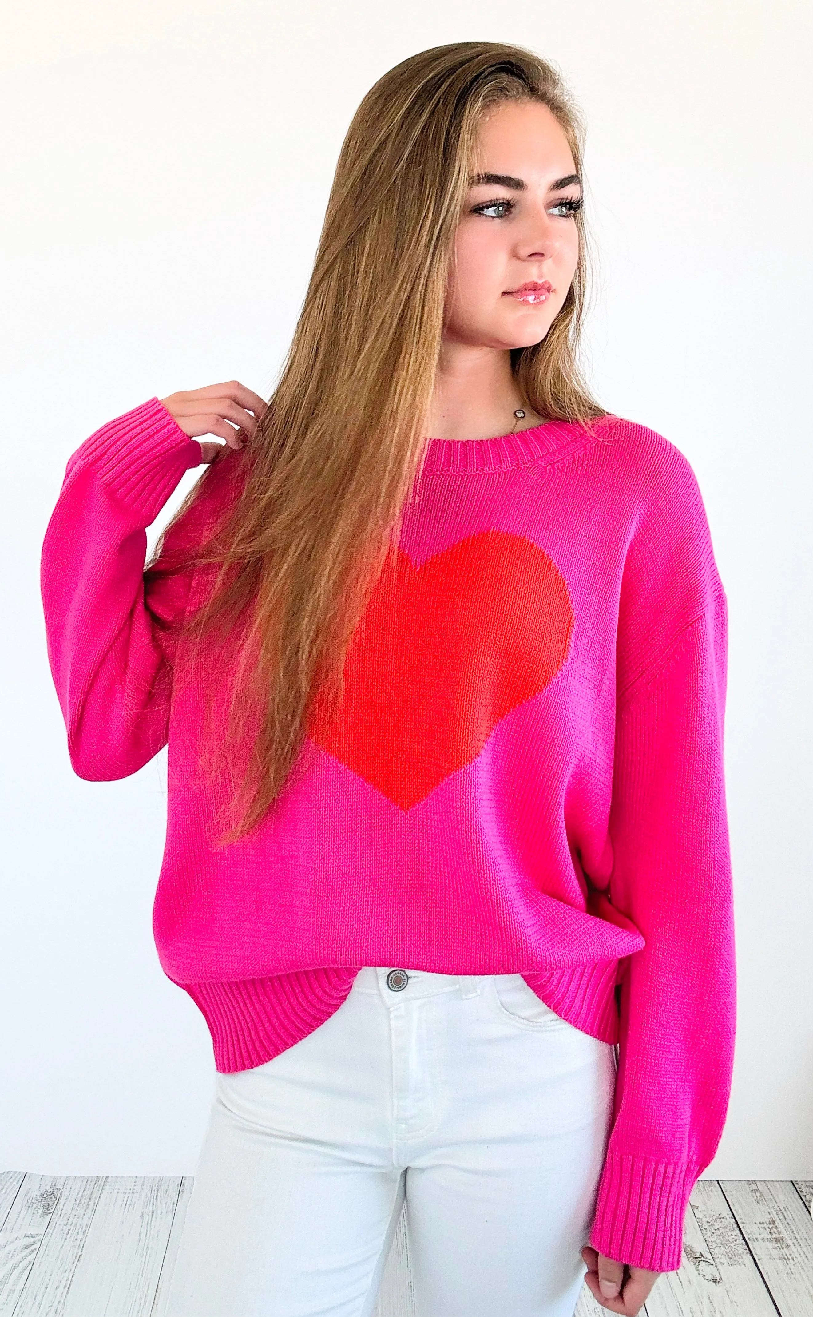 Sweetheart Knit Sweater - Hot Pink