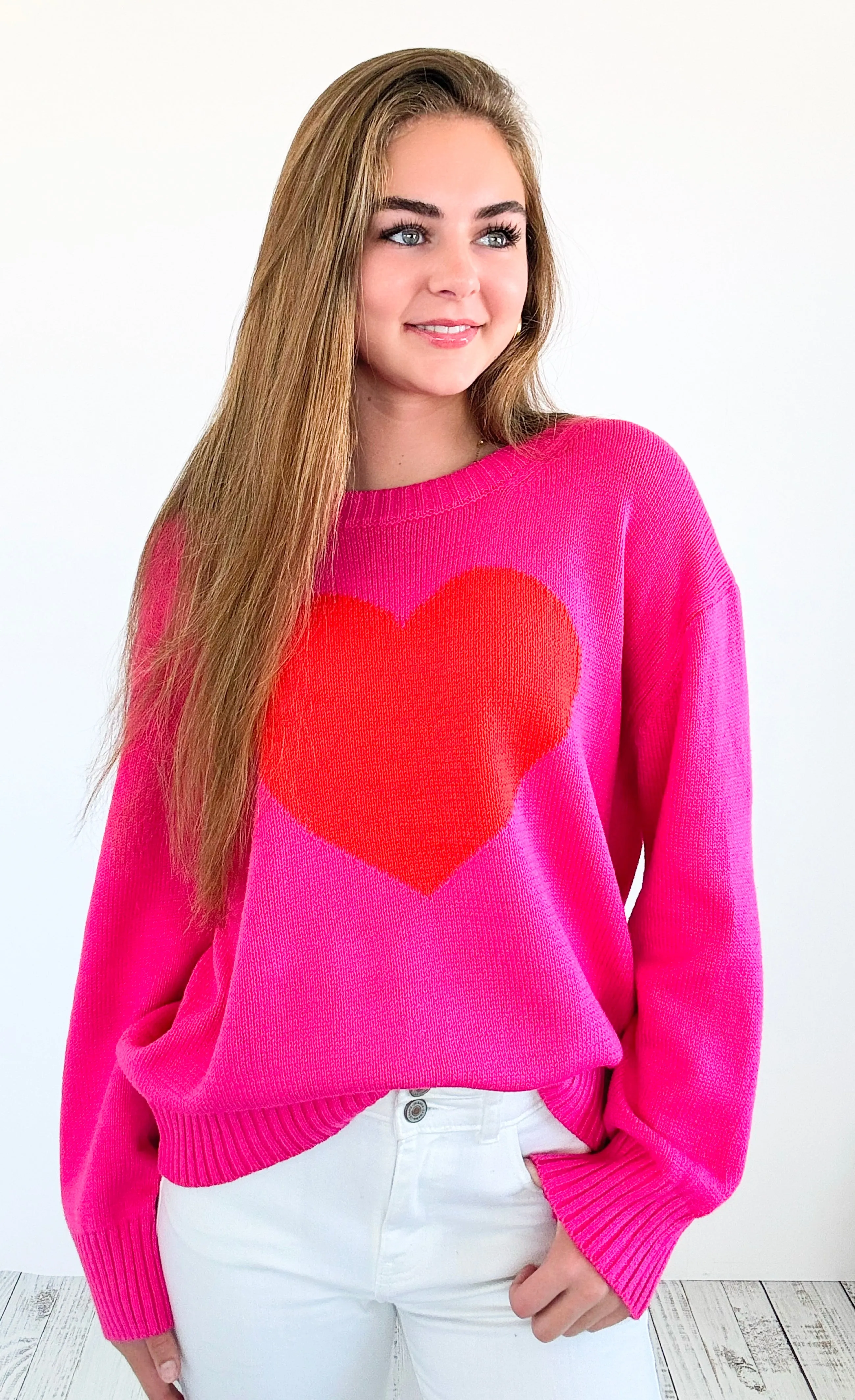 Sweetheart Knit Sweater - Hot Pink